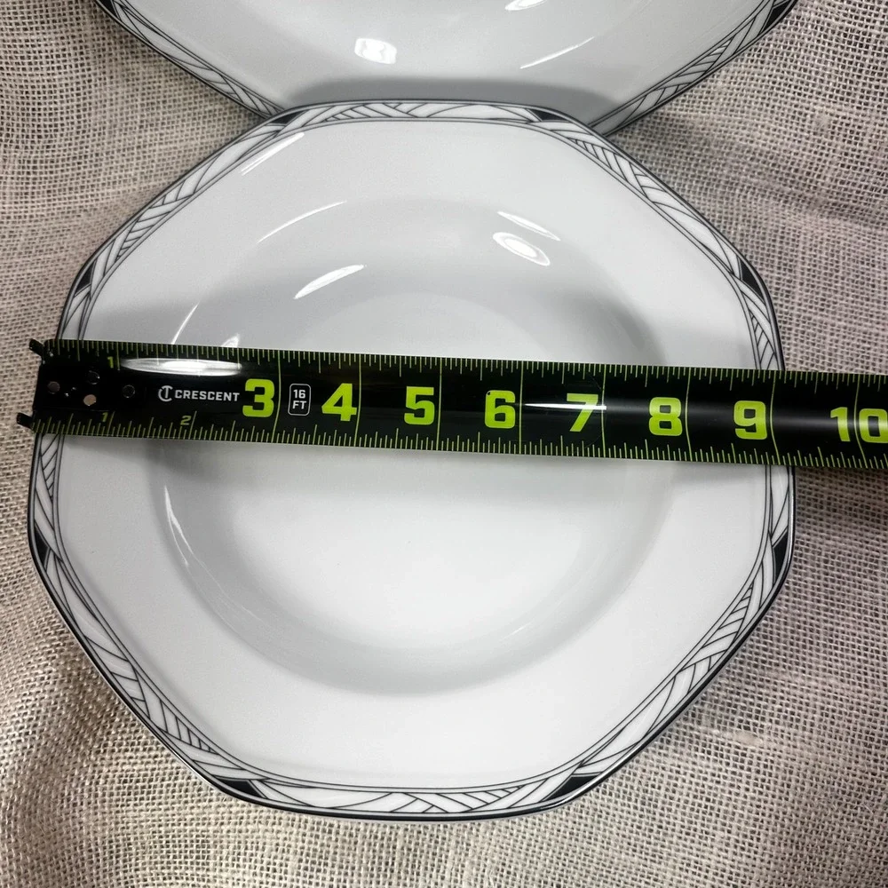 Studio Nova Synthesis Y0031 Rimmed Soup Bowls Set of 2 Octagonal White Black 9